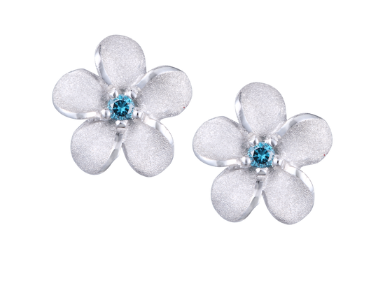 Boucle d'oreille plumeria de 8 mm 14K avec 2 diamants bleus