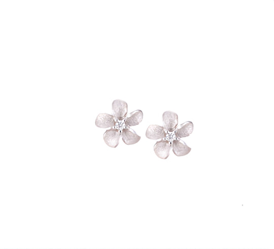 Pendientes de plumeria de 8 mm con 2 diamantes