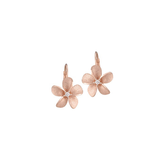 Gold de oro rosa de 14k 11 mm Pendientes de plumeria con 2 diamantes