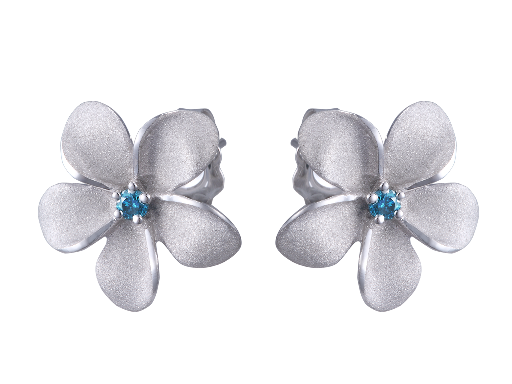 14K WHITE GOLD DIAMOND PLUMERIA EARRINGS