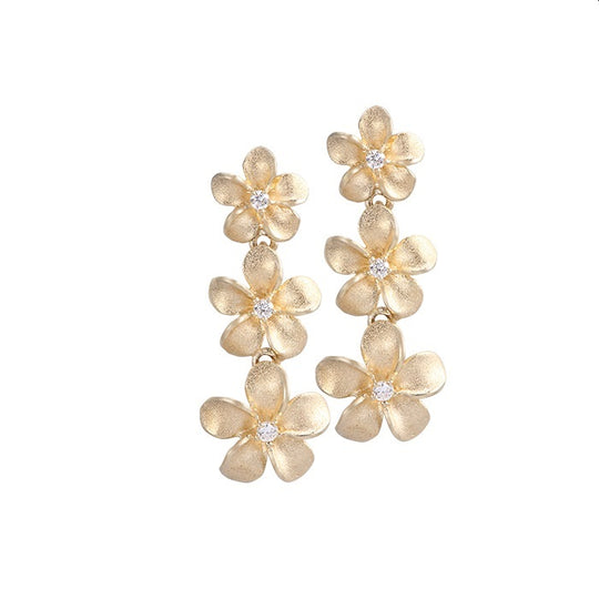 Pendientes de 14k Plumeria lei con 6 diamantes