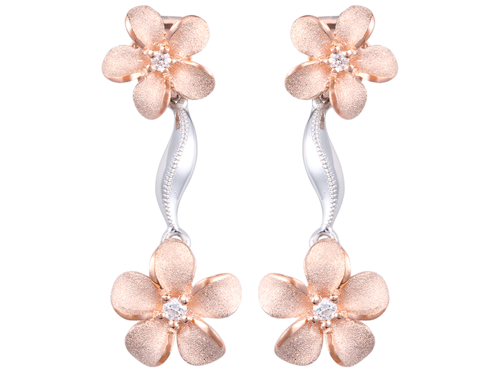 14K TWO TONE DIAMOND PLUMERIA LEI EARRINGS