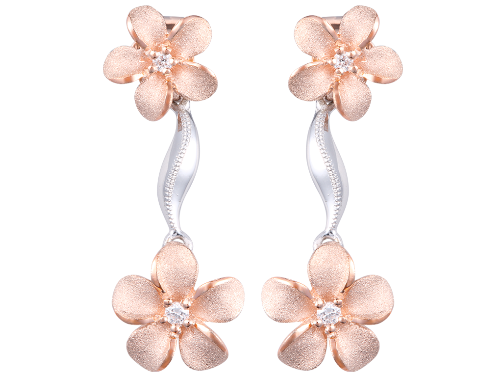 14K TWO TONE DIAMOND PLUMERIA LEI EARRINGS