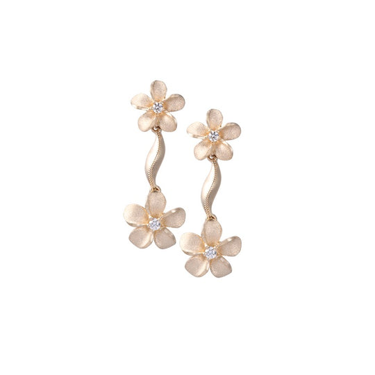 Pendientes de plumeria de 14k con 4 diamantes