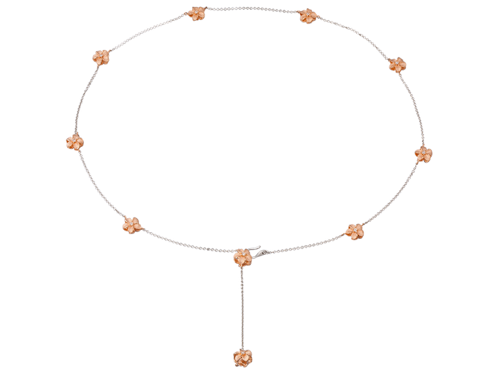 14K 2/TONE (R/G & W/G) 2-SIDED PLUMERIA NECKLACE