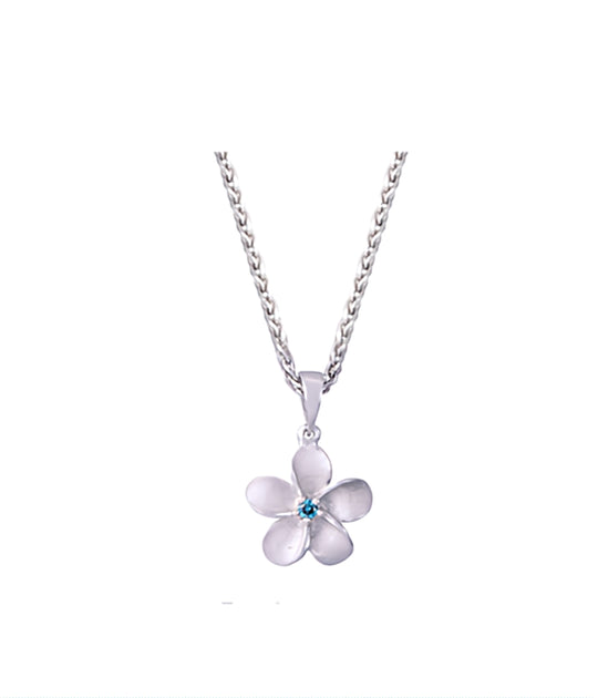 8mm 14k Plumeria Pendant with 0.02 carats blue diamond