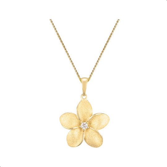 18mm 14k Plumeria Pendant with Diamond