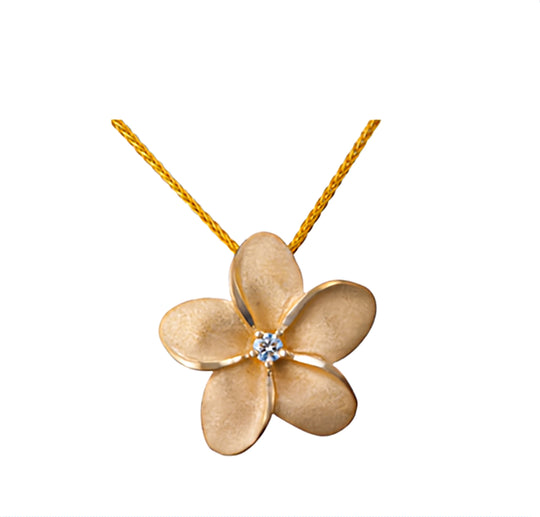 14k 20mm Plumeria Diamond Pendant