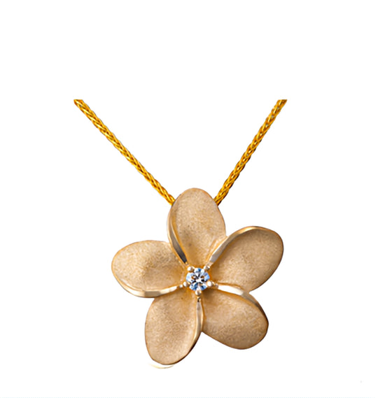 24mm 14k Plumeria Diamond Pendant