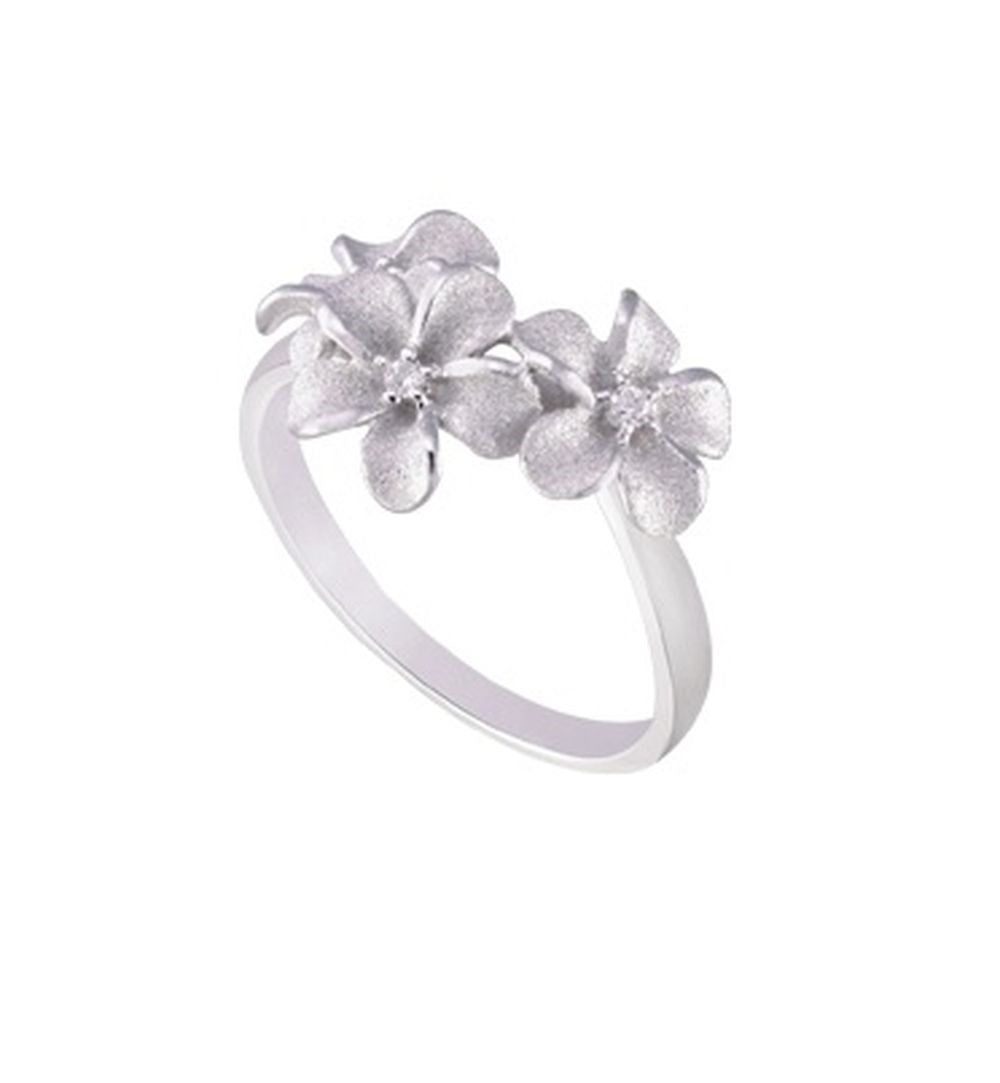 14K WHITE GOLD DIAMOND PLUMERIA RING