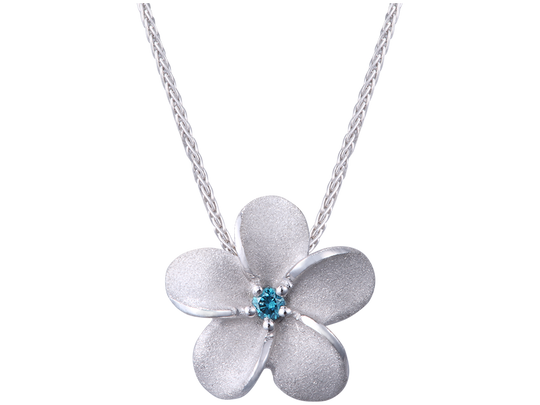 Dossier de plumeria de 14K 11 mm avec diamant bleu