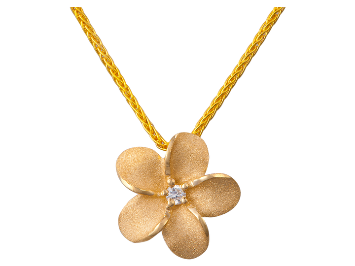 14K GOLD PLUMERIA DIAMOND PENDANT NECKLACE