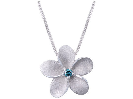 14k 13mm Plumeria Slide with Blue Diamond
