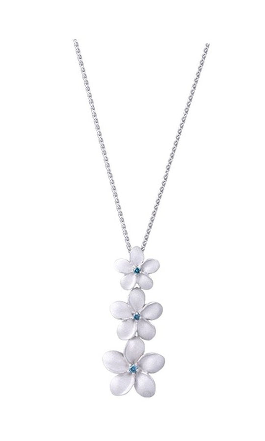 6, 8 & 10mm 14k Plumeria Lei Slide Pendant with 3 blue diamonds