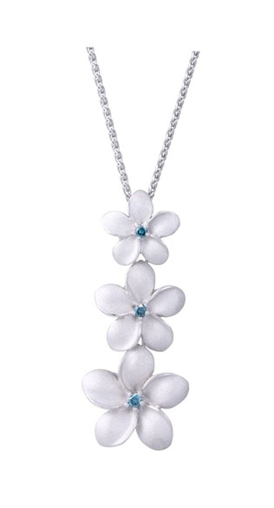 Colgante deslizante de plumeria de 14kw con 3 diamantes azules