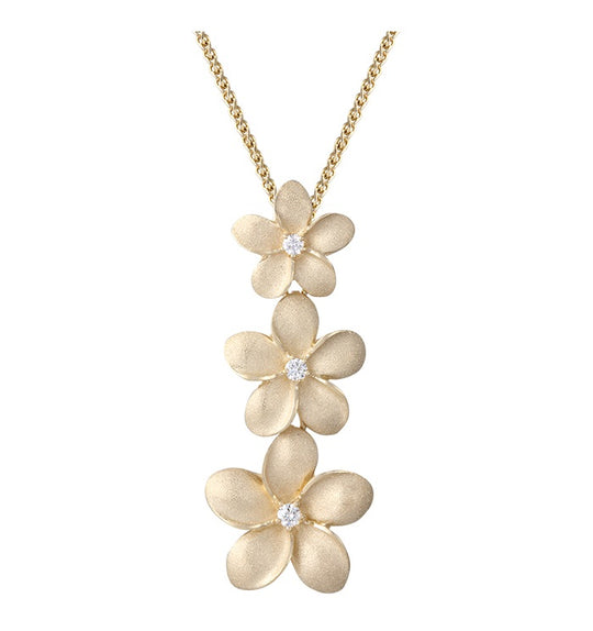 14k Plumeria Lei Slide Pendant with 3 diamonds