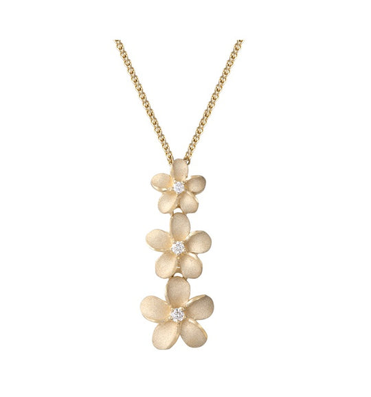 14k Plumeria Lei Slide Pendant with 3 diamonds