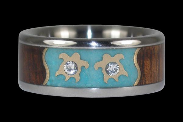 Gold Turtle Diamond Titanium Ring