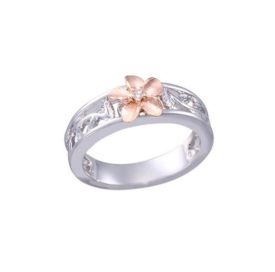 Bague de plumeria de 14K 8 mm "Hang 5" avec 0,02 carats diamant