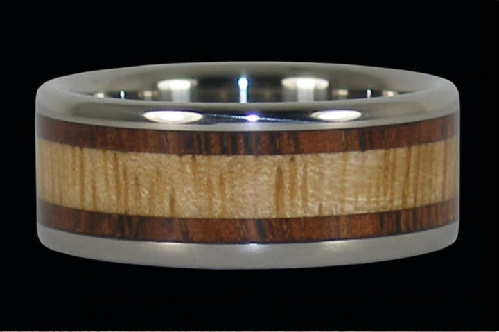 Hawaiian Koa and Mango Wood Inlay Titanium Ring