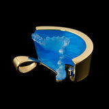 14k Große Gelbe Gold Wave Anhänger mit Diamant