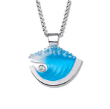 14K White Gold Medium Wave Pendant with Diamond