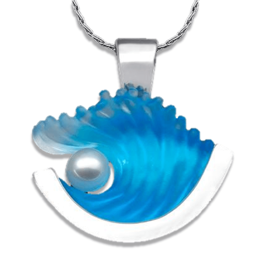 14K Large White Gold Pearl Wave Pendant