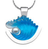 14K große Weißgold Perle Welle Anhänger