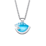 14K Small White Gold Wave Pendant with Diamond