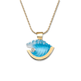 14K Small Yellow Gold Wave Pendant with Diamond