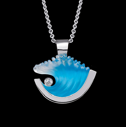 14K White Gold Medium Wave Anhänger mit Diamant