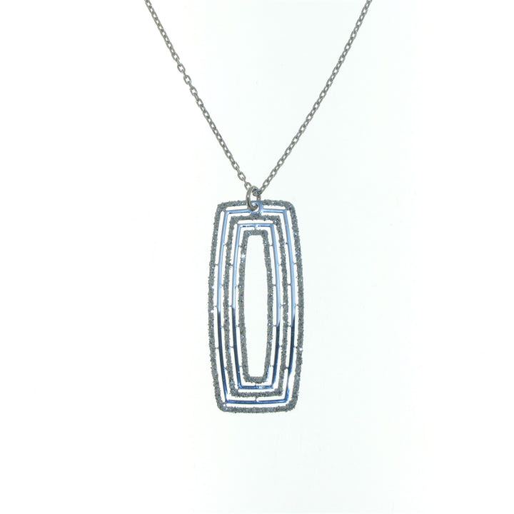 Sterling Silver Sparkle Glitter Rectangular Pendant Necklace