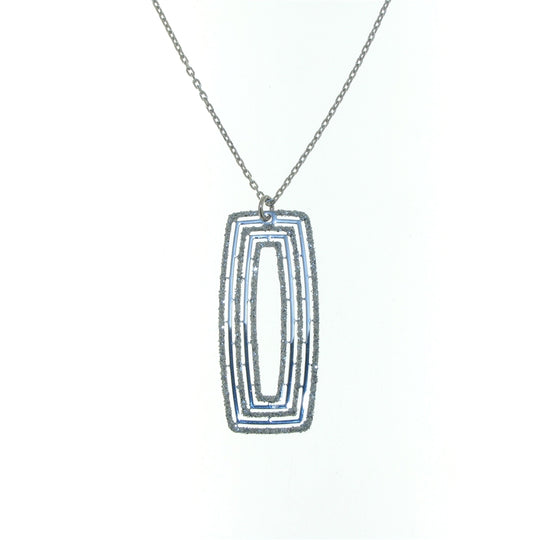 Sterling Silver Sparkle Glitter Rectangular Pendant Necklace