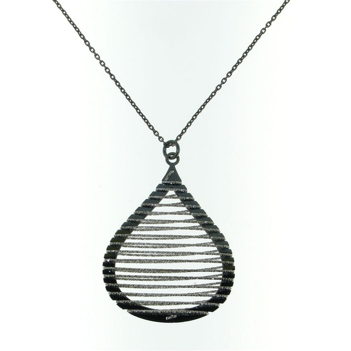Sterling Silver Tear Shaped Necklace With Spiral Glitter Wire Design Pendant