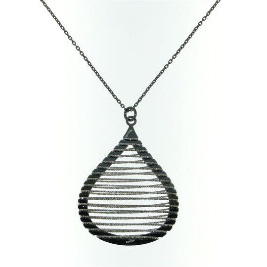 Sterling Silver Tear Shaped Necklace With Spiral Glitter Wire Design Pendant