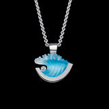 14K Small White Gold Wave Pendant with Diamond