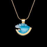 14K Small Yellow Gold Wave Pendant with Diamond