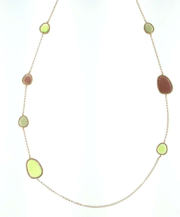 Sterling silver (rose-toned) green and pink Murano glass necklace
