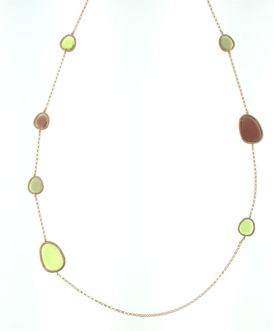 Sterling Silver (Rose-Toned) Green And Pink Murano Glass Necklace