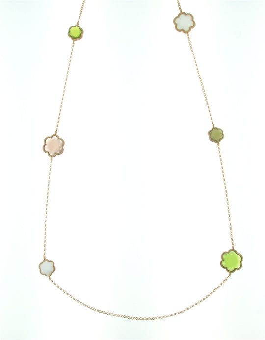 Sterling Silver Rose-Toned Multi-Colored Murano Glass Necklace