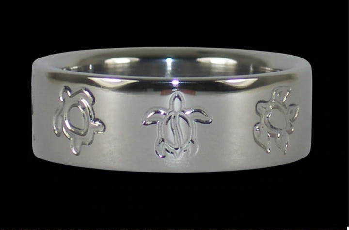 Turtle Engraving Titanium Ring Band