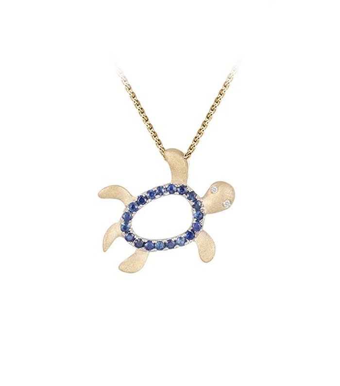 14K TWO TONE DIAMOND HONU PENDANT NECKLACE