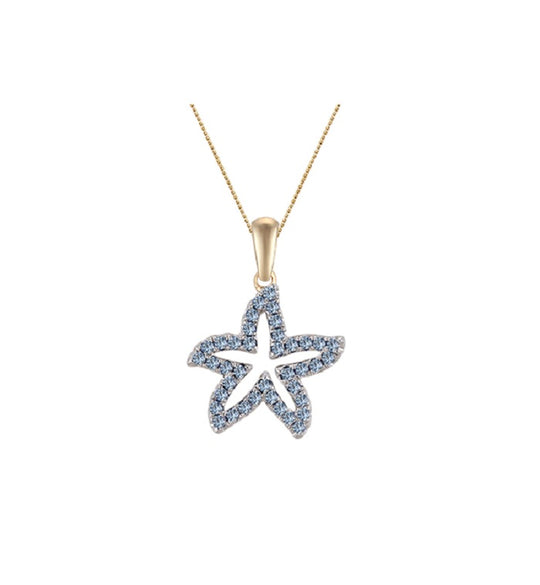 Colgante de estrella marina de 14k 2/tono de 15 mm con 39 zafiros azul pastel