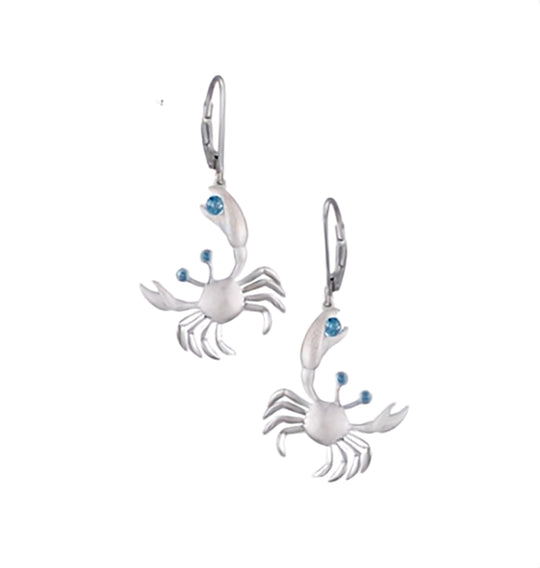 Pendientes de cangrejo de 14k 17 mm con 6 diamantes azules