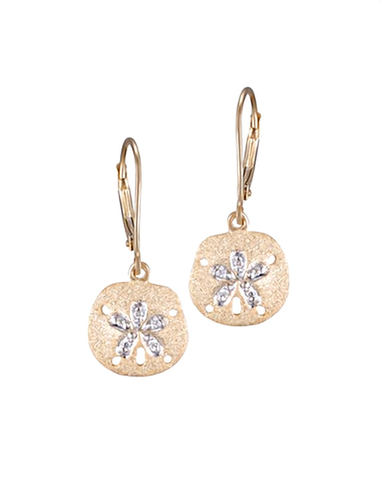 Earring de dólar de arena de 14k 10 mm con 10 diamantes
