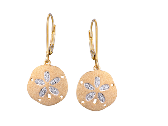 Earring de dólar de arena de 14k con 20 diamantes