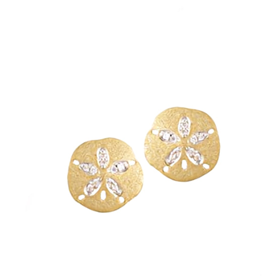 Earring de dólar de arena de semental de 14k 12 mm con 20 diamantes