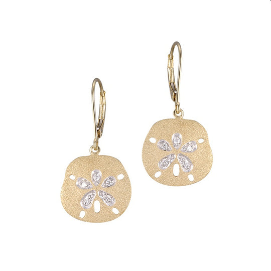 Earring de dólar de arena de 14k 15 mm con 10 diamantes