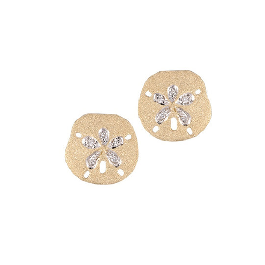Pendientes de dólar de arena de 14k 15 mm con 10 diamantes