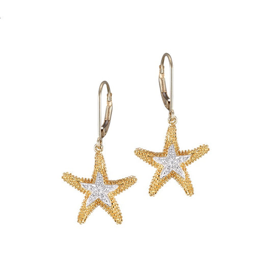 Pendientes de estrella marina de 14k 16 mm con palanca colgante
